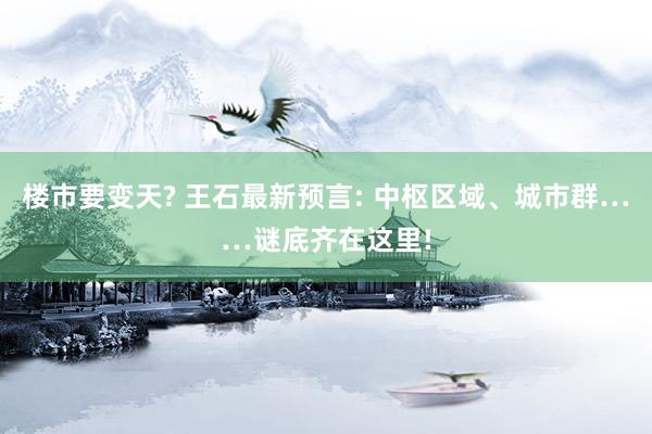 楼市要变天? 王石最新预言: 中枢区域、城市群……谜底齐在这里!