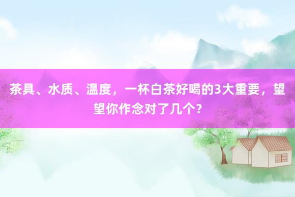 茶具、水质、温度，一杯白茶好喝的3大重要，望望你作念对了几个？